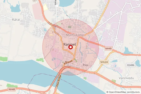 Map showing approximate area covered by Pincode 632401 — Ranipet Ho, Ranipet