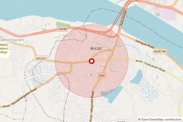 Map showing approximate area covered by Pincode 632504 — Valayathur Bo, Ranipet