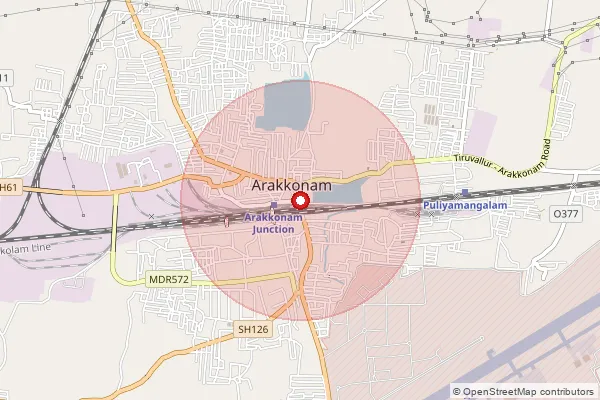 Map showing approximate area covered by Pincode 632505 — Palayapalayamottur Bo, Ranipet