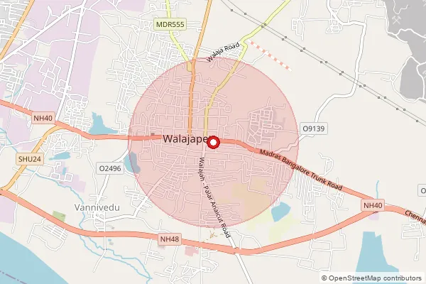Map showing approximate area covered by Pincode 632509 — Federation Buildings Bo, Ranipet