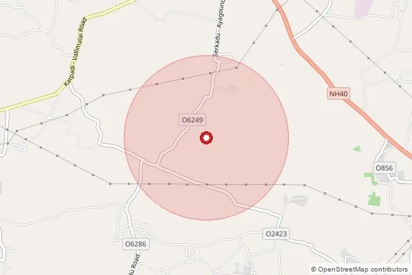 Map showing approximate area covered by Pincode 632515 — Gugainallore Bo, Vellore