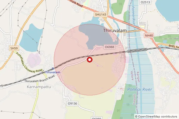 Map showing approximate area covered by Pincode 632516 — Vennampalle So, Vellore