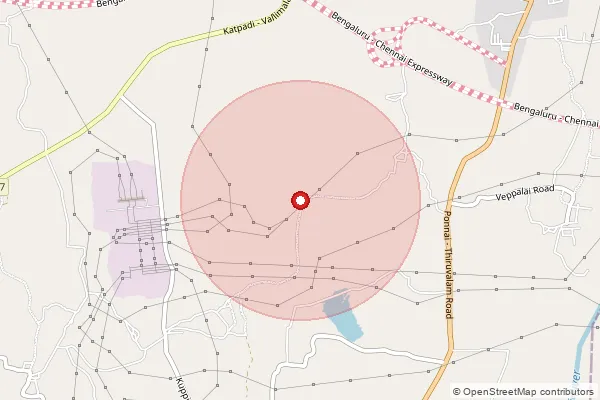 Map showing approximate area covered by Pincode 632520 — Kokkeri Bo, Vellore