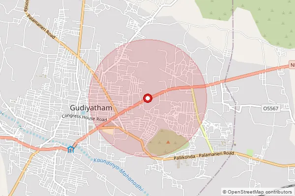 Map showing approximate area covered by Pincode 632602 — Gudiyattam H.O, Vellore