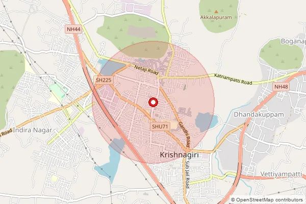 Map showing approximate area covered by Pincode 635101 — Kalvehalli B.O, Krishnagiri