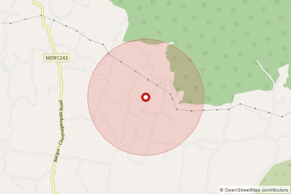 Map showing approximate area covered by Pincode 635104 — Madepalli B.O, Krishnagiri