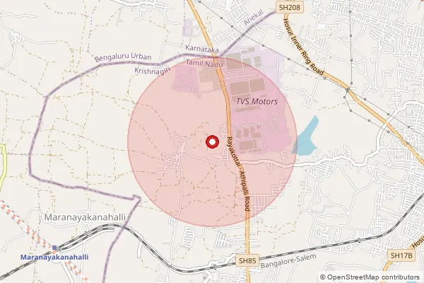 Map showing approximate area covered by Pincode 635109 — Hosur S.O (Dharmapuri), Krishnagiri