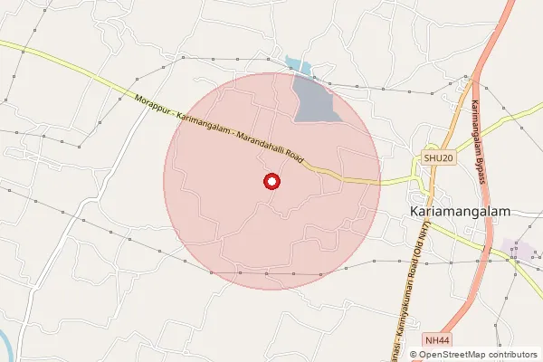 Map showing approximate area covered by Pincode 635111 — Dindal B.O, Dharmapuri