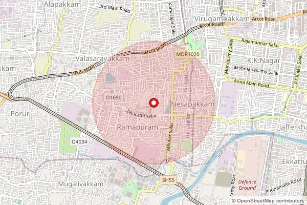 Map showing approximate area covered by Pincode 635115 — Beerpalli B.O, Krishnagiri