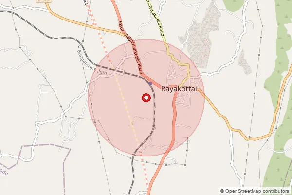 Map showing approximate area covered by Pincode 635116 — Baliganur B.O, Krishnagiri