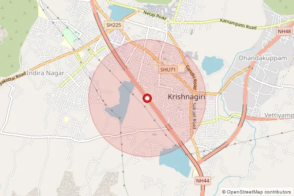 Map showing approximate area covered by Pincode 635121 — Kottur B.O, Krishnagiri