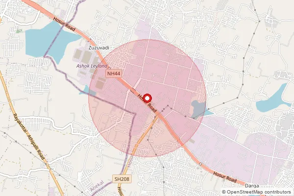 Map showing approximate area covered by Pincode 635126 — Hosur Indl. Complex S.O, Krishnagiri