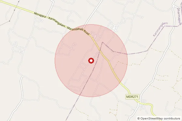 Map showing approximate area covered by Pincode 635202 — Kelavalli B.O, Dharmapuri