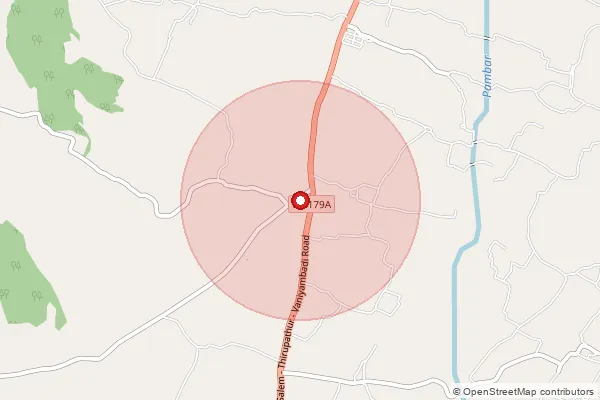 Map showing approximate area covered by Pincode 635207 — Mannadapatti B.O, Krishnagiri