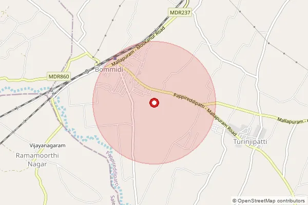 Map showing approximate area covered by Pincode 635301 — Thippireddihalli B.O, Dharmapuri