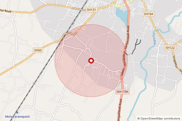 Map showing approximate area covered by Pincode 635602 — Karuppanur B.O, Tirupathur