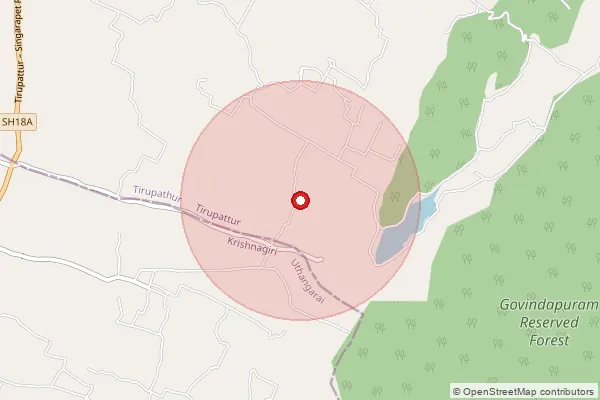 Map showing approximate area covered by Pincode 635652 — Perambattu B.O, Tirupathur