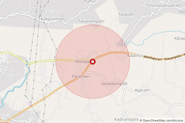 Map showing approximate area covered by Pincode 635653 — Selandampalli B.O, Tirupathur
