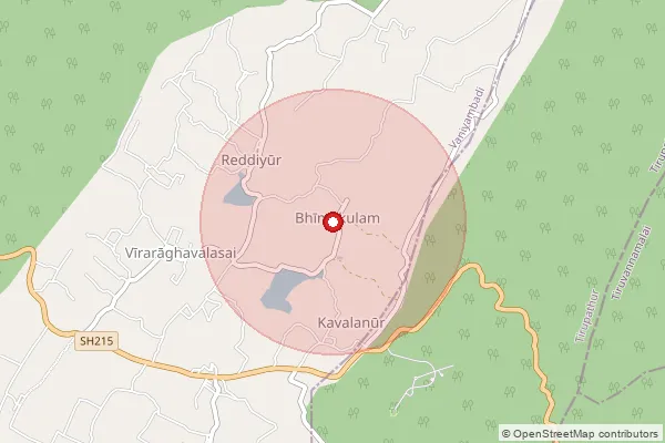 Map showing approximate area covered by Pincode 635701 — Narasingapuram B.O, Tirupathur