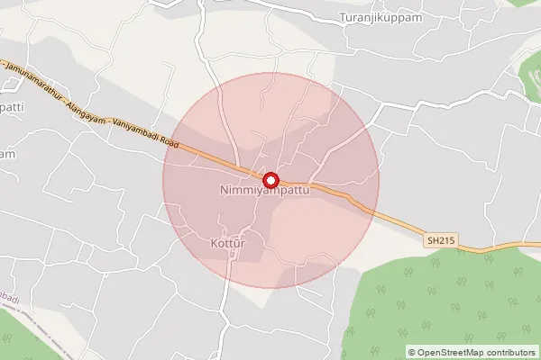 Map showing approximate area covered by Pincode 635752 — Kothakottai B.O, Tirupathur