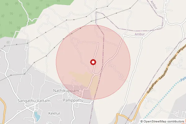 Map showing approximate area covered by Pincode 635754 — Ilayanagaram B.O, Tirupathur