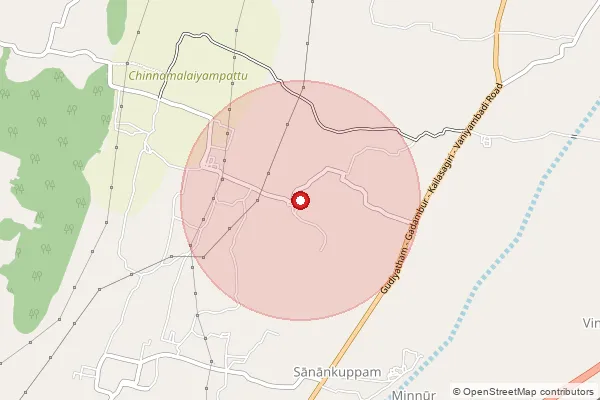 Map showing approximate area covered by Pincode 635802 — Thennambattu B.O, Tirupathur