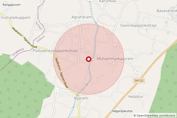 Map showing approximate area covered by Pincode 635804 — Karungali B.O, Vellore