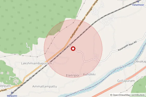 Map showing approximate area covered by Pincode 635805 — Pallalakuppam B.O, Vellore