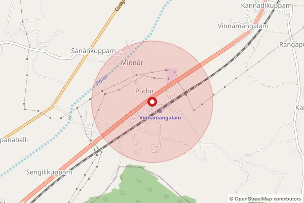 Map showing approximate area covered by Pincode 635807 — Vinnamangalam B.O, Tirupathur