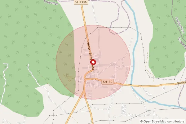 Map showing approximate area covered by Pincode 635808 — Kottur B.O, Vellore