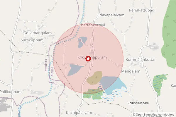 Map showing approximate area covered by Pincode 635809 — Kandaneri B.O, Vellore