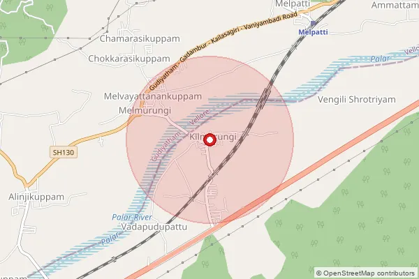 Map showing approximate area covered by Pincode 635812 — Kilmurungai B.O, Tirupathur