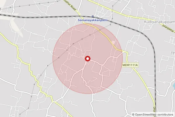 Map showing approximate area covered by Pincode 635851 — Mandalavadi B.O, Tirupathur