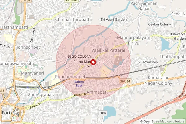 Map showing approximate area covered by Pincode 636003 — Ammapettai Salem S.O, Salem