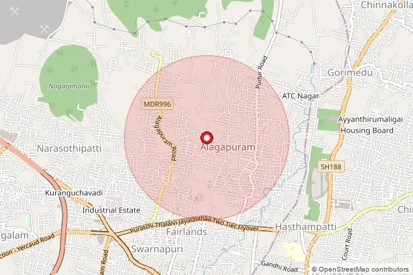 Map showing approximate area covered by Pincode 636004 — Alagapuram S.O, Salem