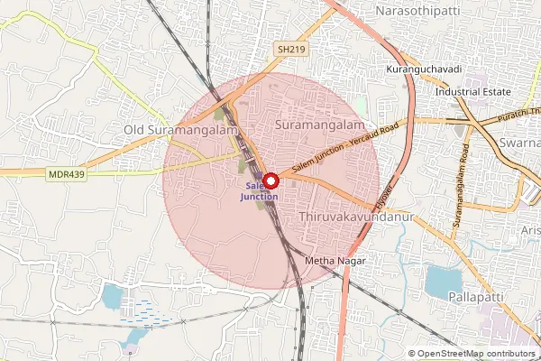 Map showing approximate area covered by Pincode 636005 — Suramangalam H.O, Salem