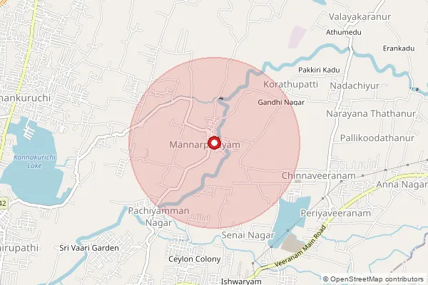 Map showing approximate area covered by Pincode 636008 — Kannankurichi S.O, Salem