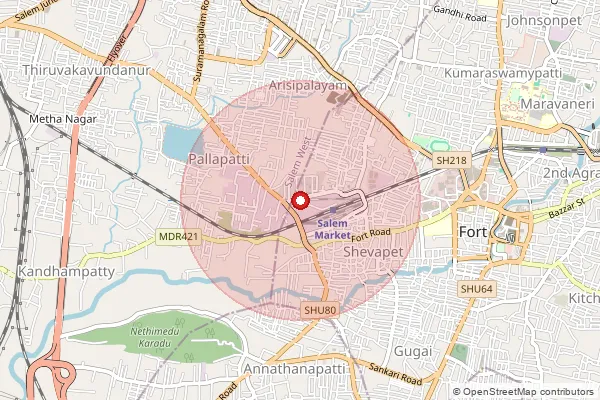 Map showing approximate area covered by Pincode 636009 — Swaminathapuram B.O, Salem