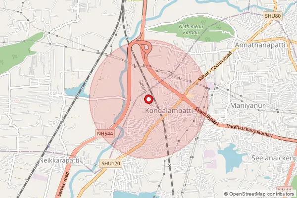 Map showing approximate area covered by Pincode 636010 — Maniyanur B.O, Salem