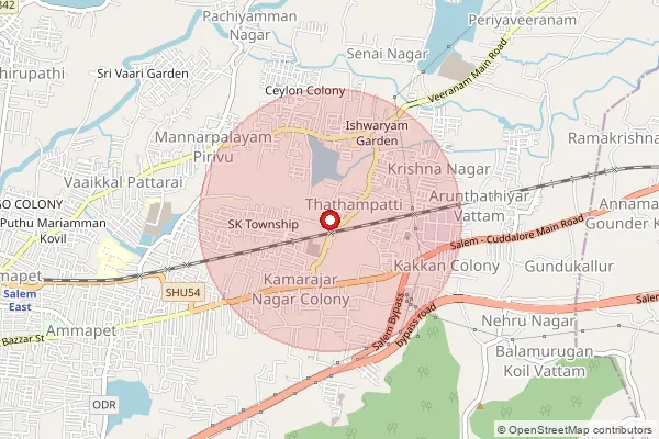 Map showing approximate area covered by Pincode 636014 — Kamaraj Nagar Colony S.O, Salem