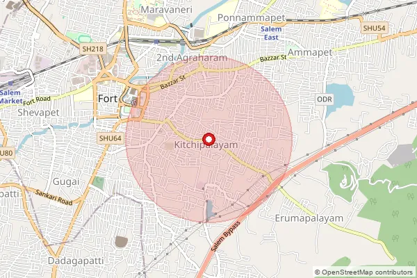 Map showing approximate area covered by Pincode 636015 — Erumapalayam B.O, Salem