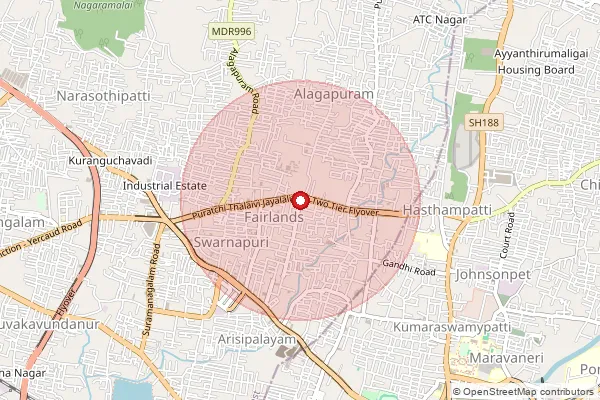 Map showing approximate area covered by Pincode 636016 — Fairlands S.O, Salem