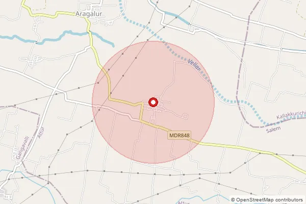 Map showing approximate area covered by Pincode 636101 — Puliyankurichi B.O, Salem