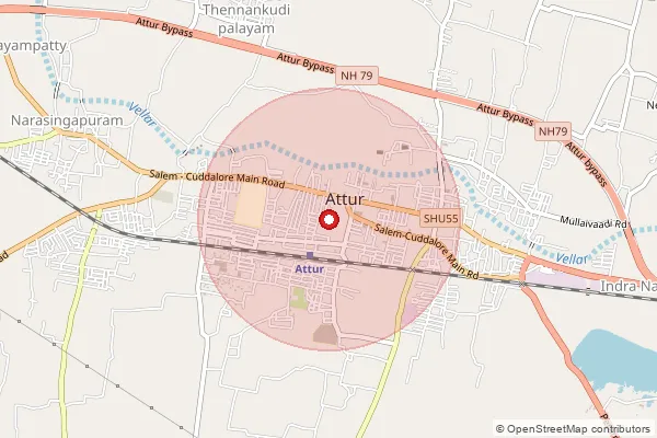 Map showing approximate area covered by Pincode 636102 — Atur H.O, Salem