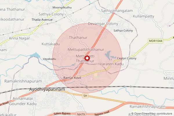 Map showing approximate area covered by Pincode 636103 — Ayodhiyapattinam S.O, Salem