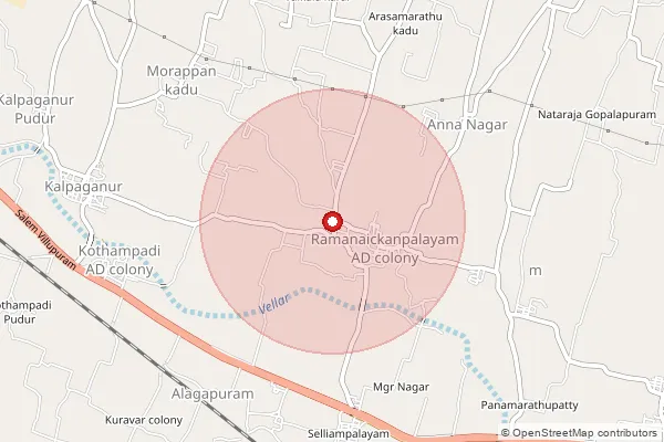 Map showing approximate area covered by Pincode 636108 — Palaniyapuri B.O, Salem