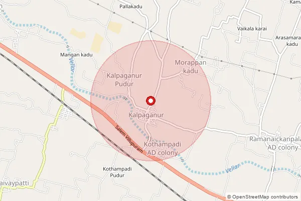 Map showing approximate area covered by Pincode 636109 — Pethanaickenpalayam S.O, Salem