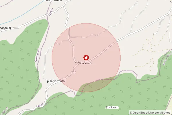 Map showing approximate area covered by Pincode 636113 — Jangammasamudram B.O, Salem