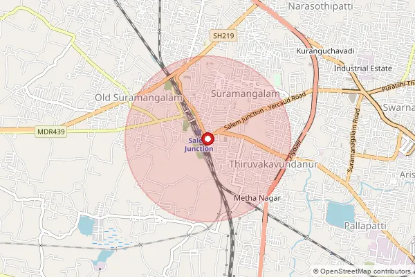 Map showing approximate area covered by Pincode 636118 — Naraikinar B.O, Namakkal