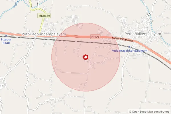Map showing approximate area covered by Pincode 636119 — Veeragoundanur B.O, Salem
